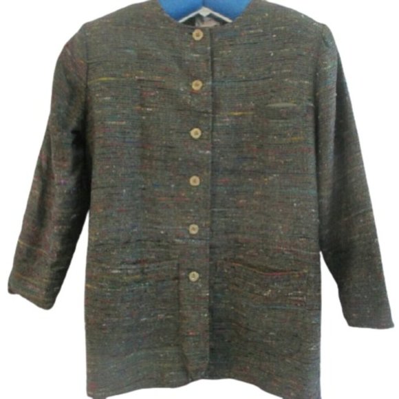 Ultra Silk Jackets & Blazers - Ultra Silk Olive Green Multi Colored Weave Jacket